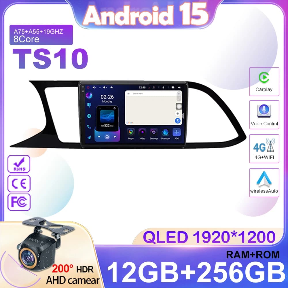 Autoradio Android 15 da 9 pollici per Seat Leon 3 2012 - 2020 Lettore Wireless Carplay Auto Smart System Touch Screen Guida a sinistra