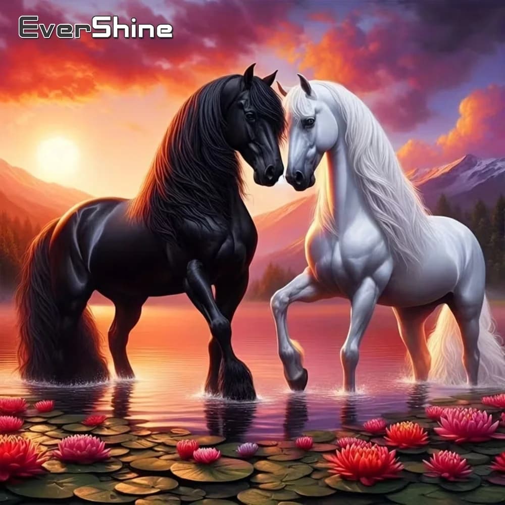 Evershine Animal Diamond Mosaic Horse Cross Stitch Art Painting Lotus Pattern For Adults Beginners Embroidery Home Decor