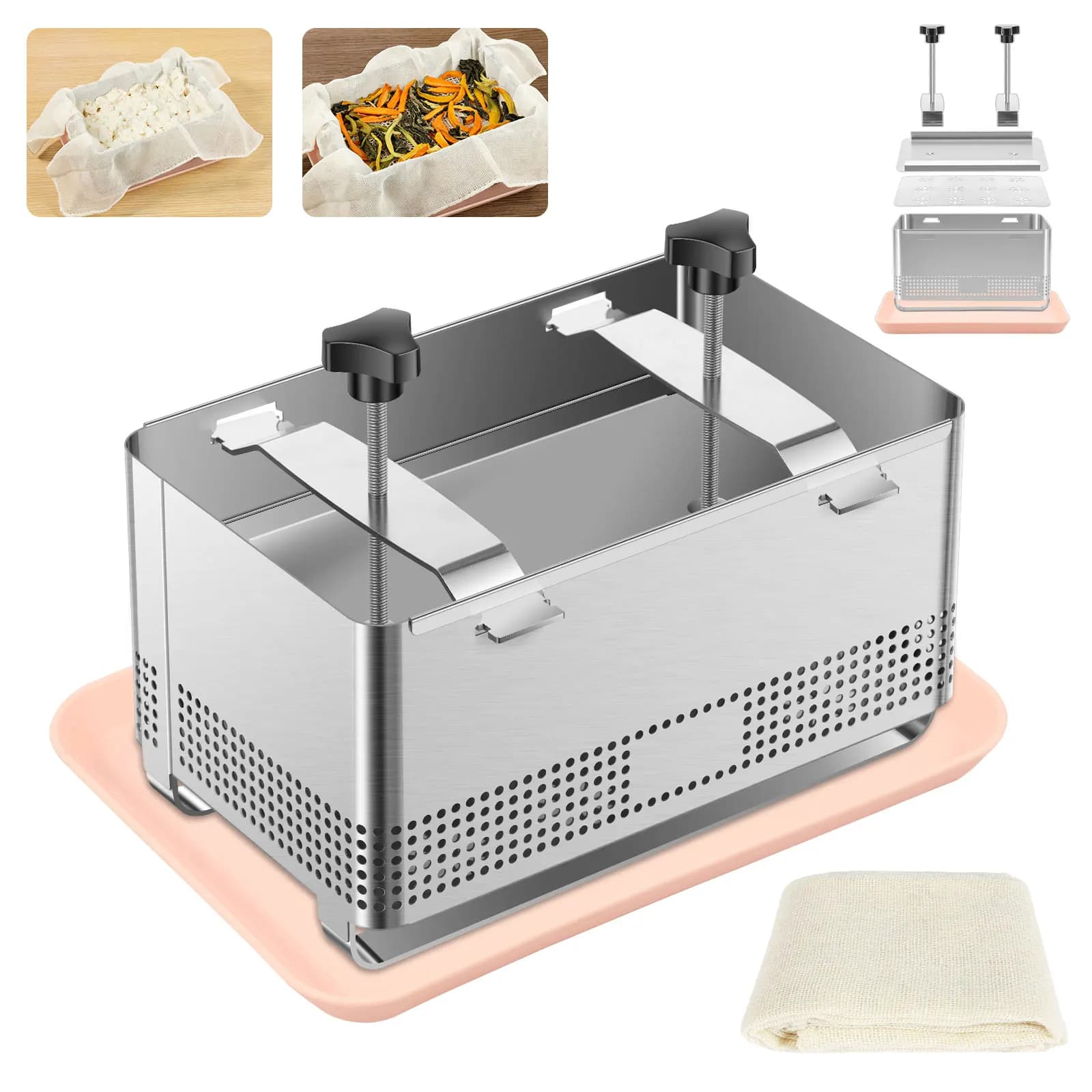 Stampo per tofu fai da te con vassoio raccogligocce, pressa regolabile per tofu, strumento per paneer, separatore di siero, set di utensili da cucina