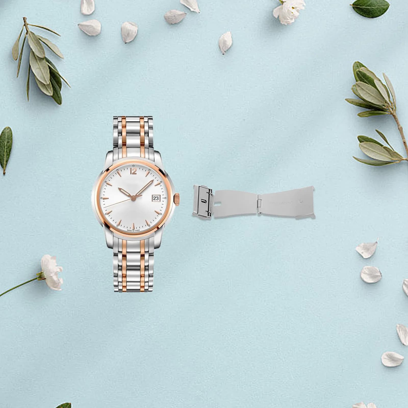Solid Stainless Steel Watch Clasp Butterfly Fold Double Push Button Deployment Buckle Universal Replacement for Men Women Metal