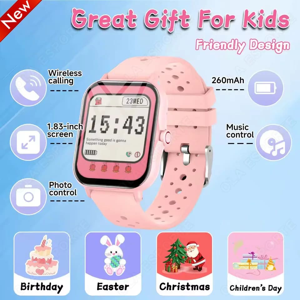 New Smartwatch 2026 with 1.83" Screen, Bluetooth Call, Voice Assistant, Music Control, Fitness Tracker for Android/iOS Phones, Children's Gift