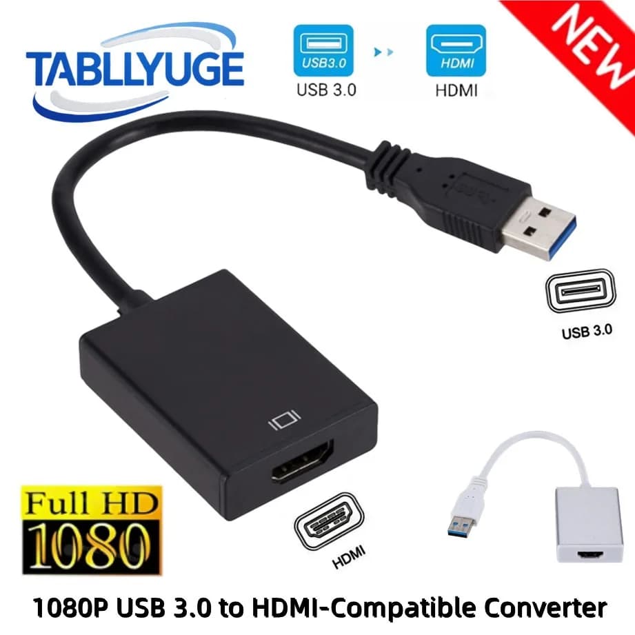 TABLLYUGE HD 1080P Convertitore compatibile da USB 3.0 a HDMI Adattatore audio video Cavo portatile per PC Laptop Proiettore Windows HDTV
