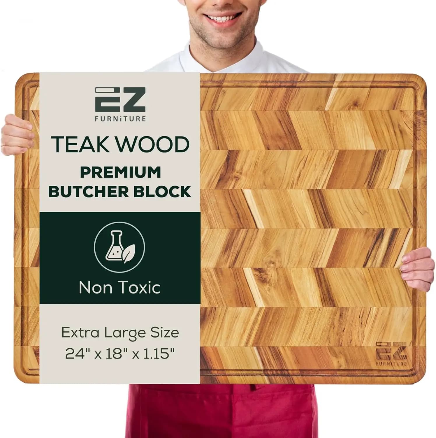 Tagliere Extra Large (XL) in Teak with Natural Venatures, Reversible, Knife-resistant, for Cold cuts and Meat, with Gathering and Handle