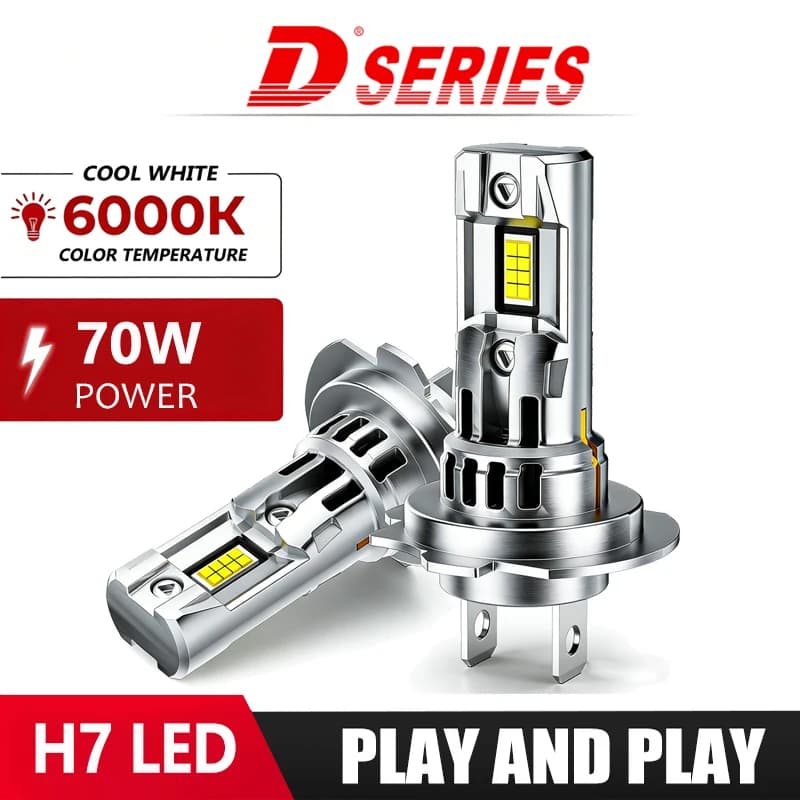 2 Pezzi Lampadine LED H7 per Fari Auto, Mini Turbo LED Abbaglianti/Anabbaglianti 70W 6500K per Fari Auto, Lampada Anteriore H7 12V Bianca