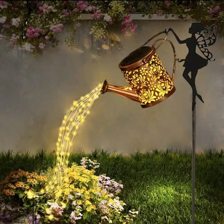 1 PC Luci solari da esterno a cascata, decorazione natalizia, luci solari da giardino per esterni impermeabili IP65, luci solari da esterno vintage in metallo a forma di annaffiatoio, luci solari decorative da giardino per esterni, adatte per prati, cortili, patii