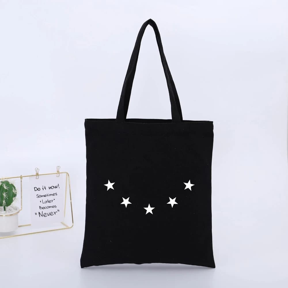 Star Pattern Canvas Tote Bag, Minimalist Design for Daily Shopping and Casual Outings