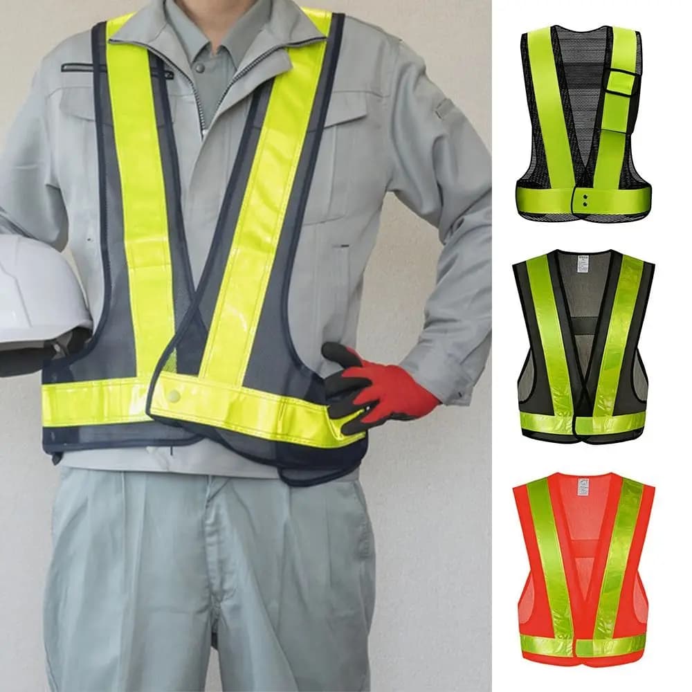 Gilet Riflettente a V con Strisce Riflettenti a Rete, Gilet di Sicurezza Nero e Arancione, Giacca da Lavoro Luminosa Verde per Corsa e Ciclismo