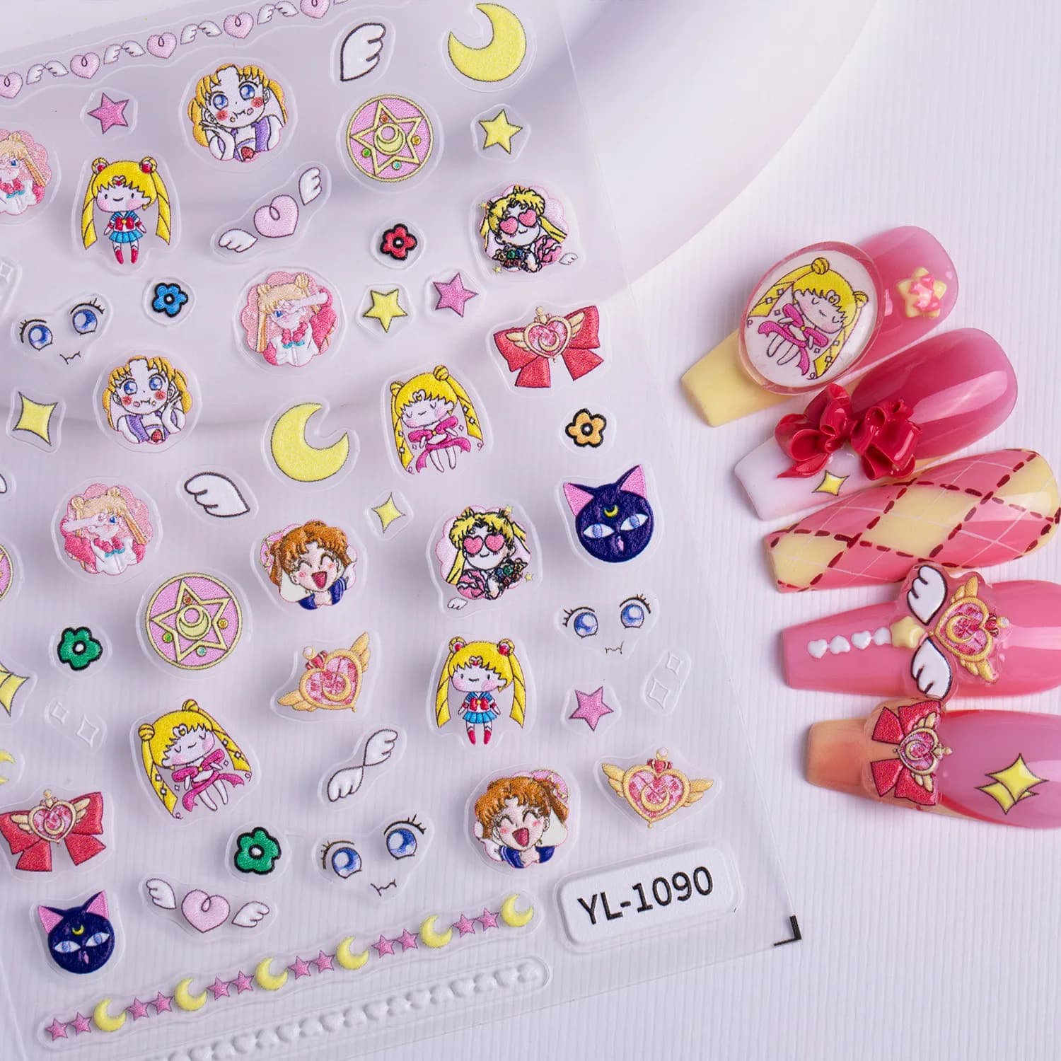 5pcs Cartoon Anime Sailor Moon Nail Art Sticker Notebook Planner Decals 5D Embossed Nail Stickers