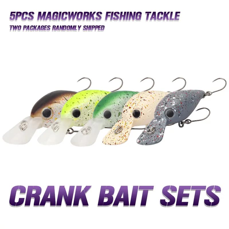 MAGIC WORKS 5 pezzi Set Mini Crankbait 3.3g Wobblers galleggianti Esche a manovella Esche da pesca dure Affrontare esche 36mm