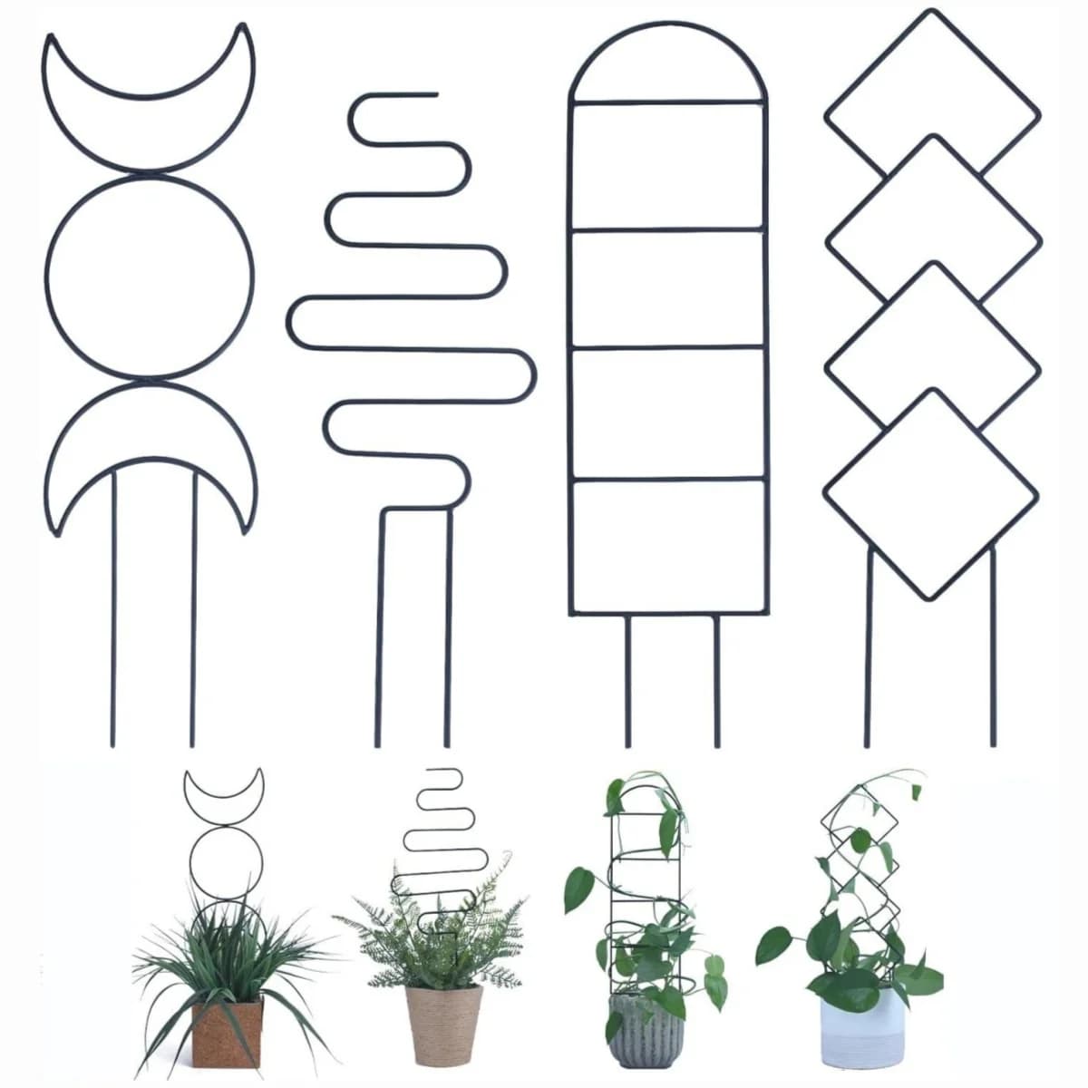 Traliccio for plants in black metal 4 pieces - Garden tray for indoors/externals for climbing plants, support for pot edible flowers