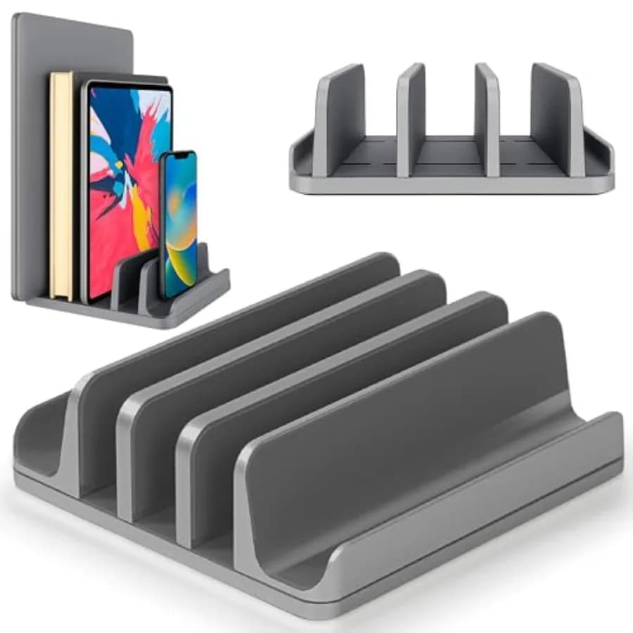 Supporto Multiplo per Laptop, Stand Verticale Regolabile per 5 Dispositivi, Compatibile con Tutti i MacBook, Laptop, Tablet e Cellulari