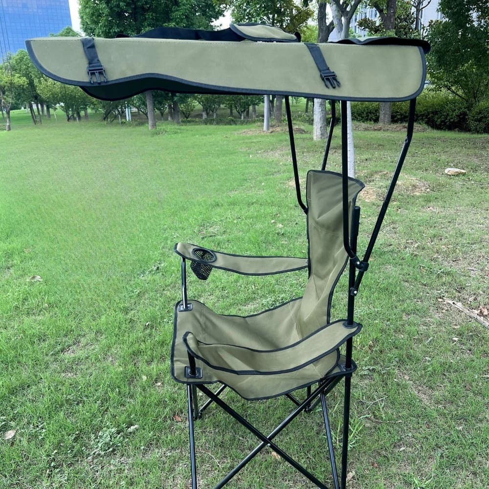 Outdoor Folding Beach Camping Chair with Canopy Carbon Steel Portable Fishing Sunshade Chair Picnic Stool Light Weight Summer