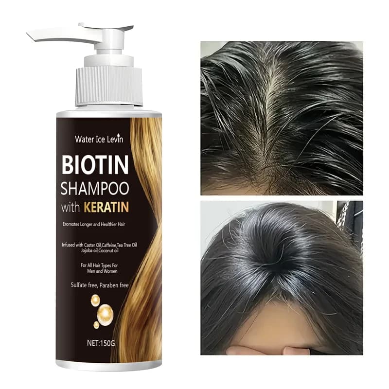 Shampoo alla biotina e cheratina Water Ice Levin, senza solfato/paraben, con oli nutrienti, per capelli più lunghi e più sani, tutti i tipi di capelli