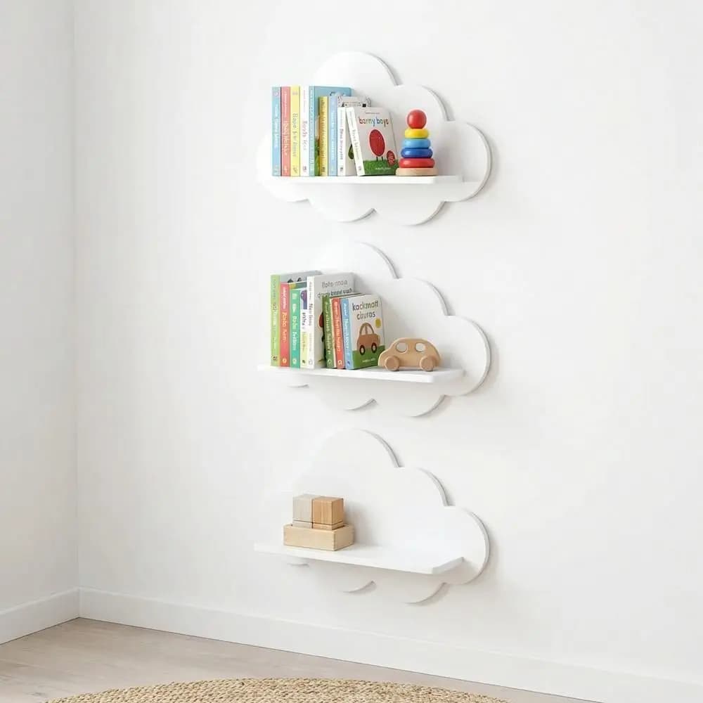 Mensola da Parete Multifunzionale in Legno, Design Minimalista a Forma di Nuvola, Scaffale Galleggiante Resistente per Bagno