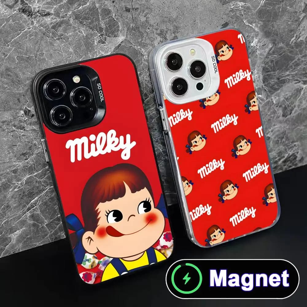 Custodia per iPhone 17 16 15 14 13 12 11 Air Pro Max Plus effetto caramella lattea, colorata, con magnete argentato