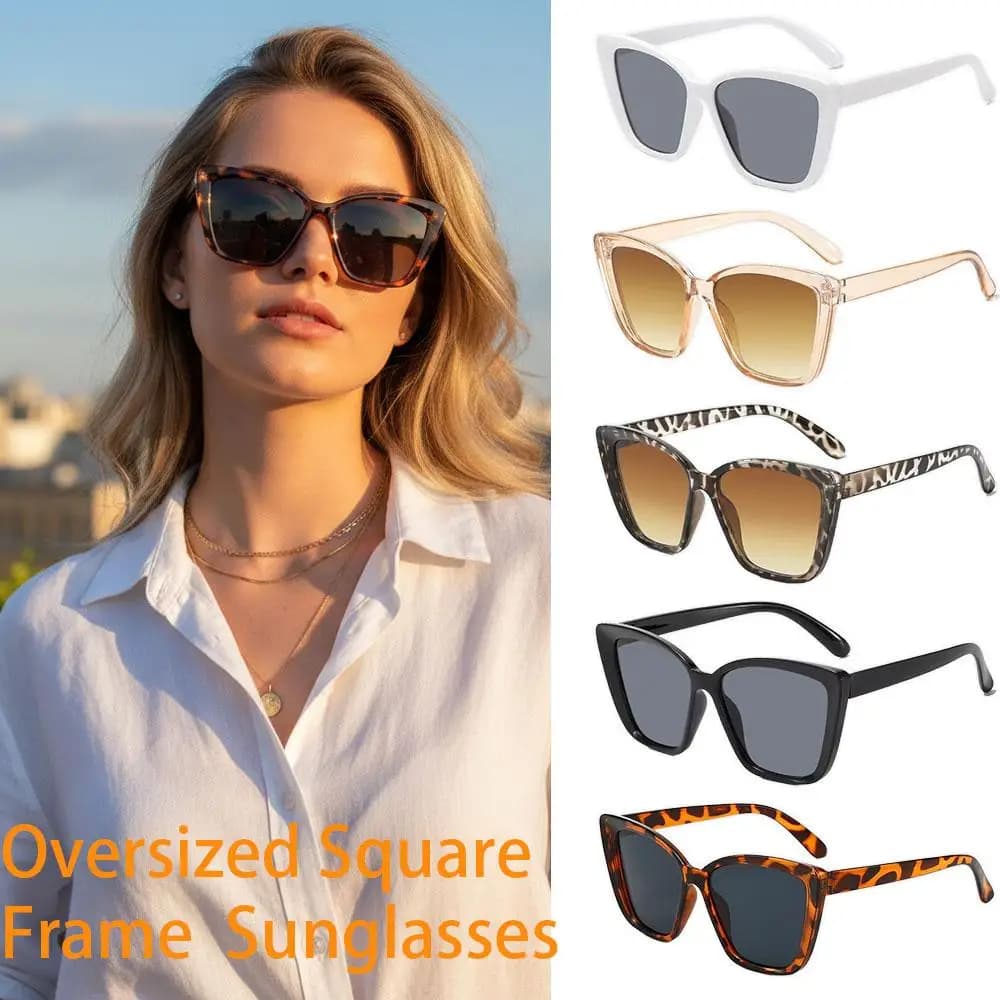 Oversized Square Sunglasses for Women Retro Luxury Fashion Sun Glasses UV400 Protection Large Frame Shades Designer Eyewear