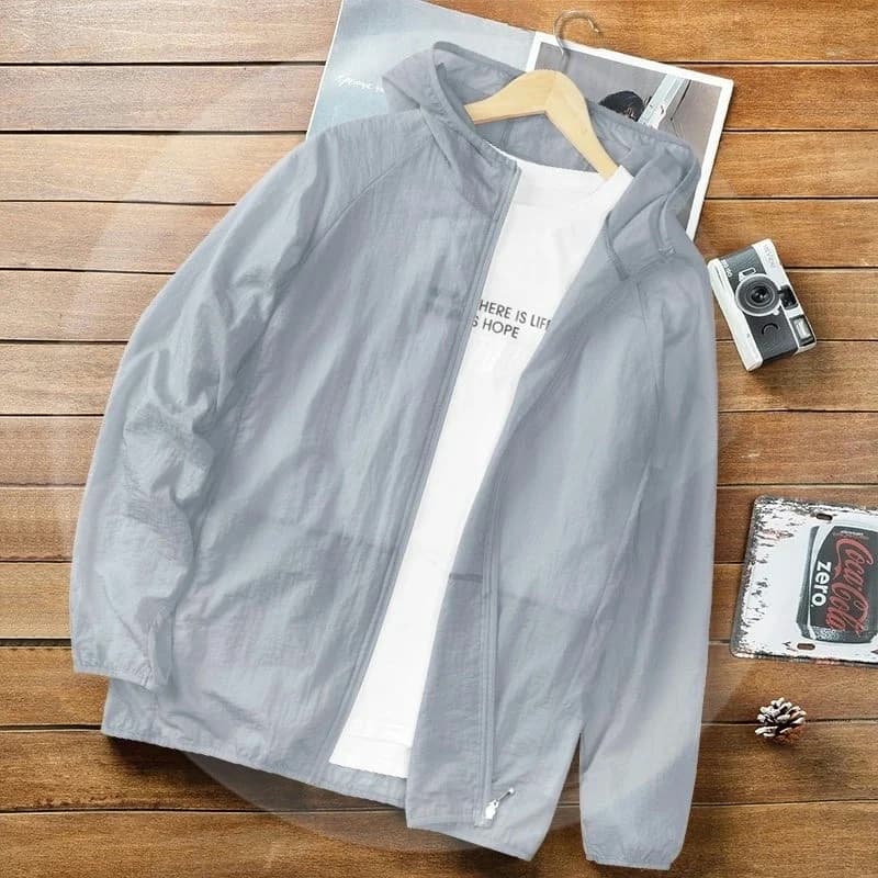 Men's Ice Silk Summer Lightweight Loose Fit Fashionable Outdoor Fishing Hooded Sun Protection Jacket Ultra Thin Breathable