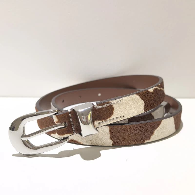 Cintura Sottile da Donna in Vera Pelle Bovina a Grana Piena con Motivo Crine di Cavallo, Modello 2026 - Cintura in Pelle Bovina per Jeans