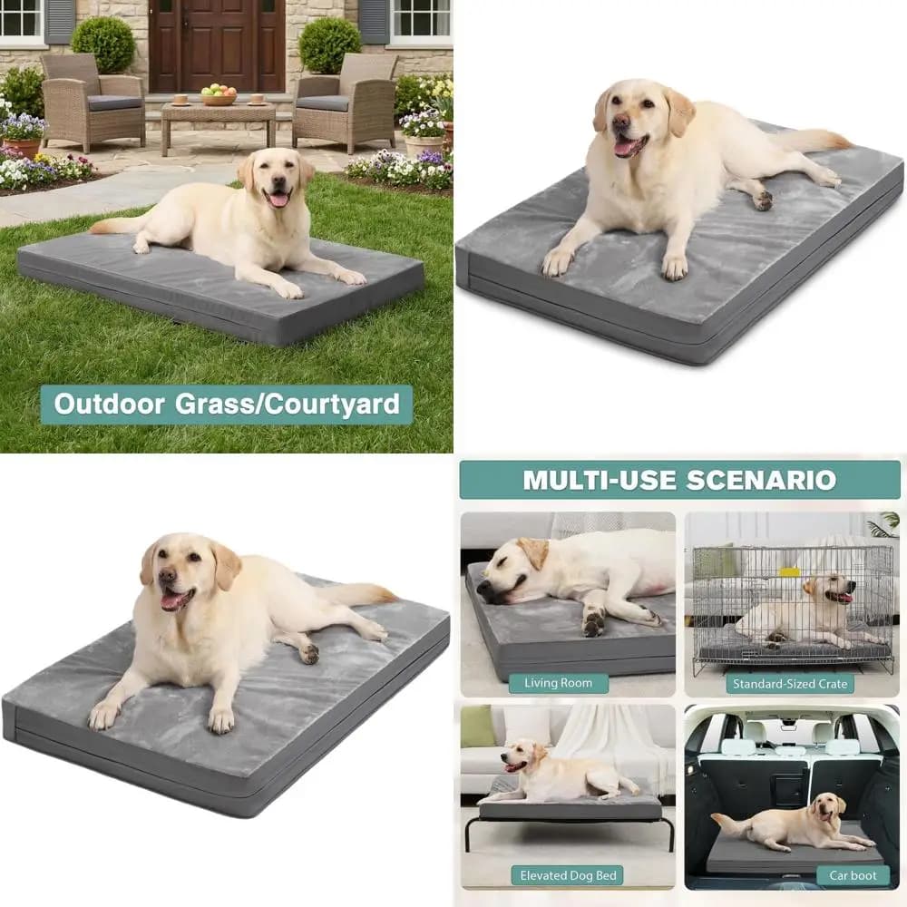 Cuccia Ortopedica XXL in Schiuma per Cani, Grande Materassino Lavabile per Gabbia da Esterno 48 con Rivestimento Rimovibile e Reversibile, 47x29, Grigio