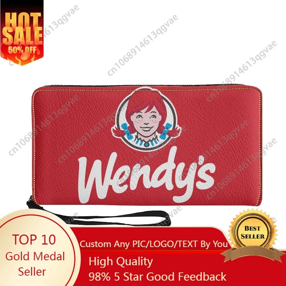New Wendys Fast Food Restaurant Custom Purse Mens Womens Teenagers Zipper Long Wallets Double Print Portable Wallet Gift Bag