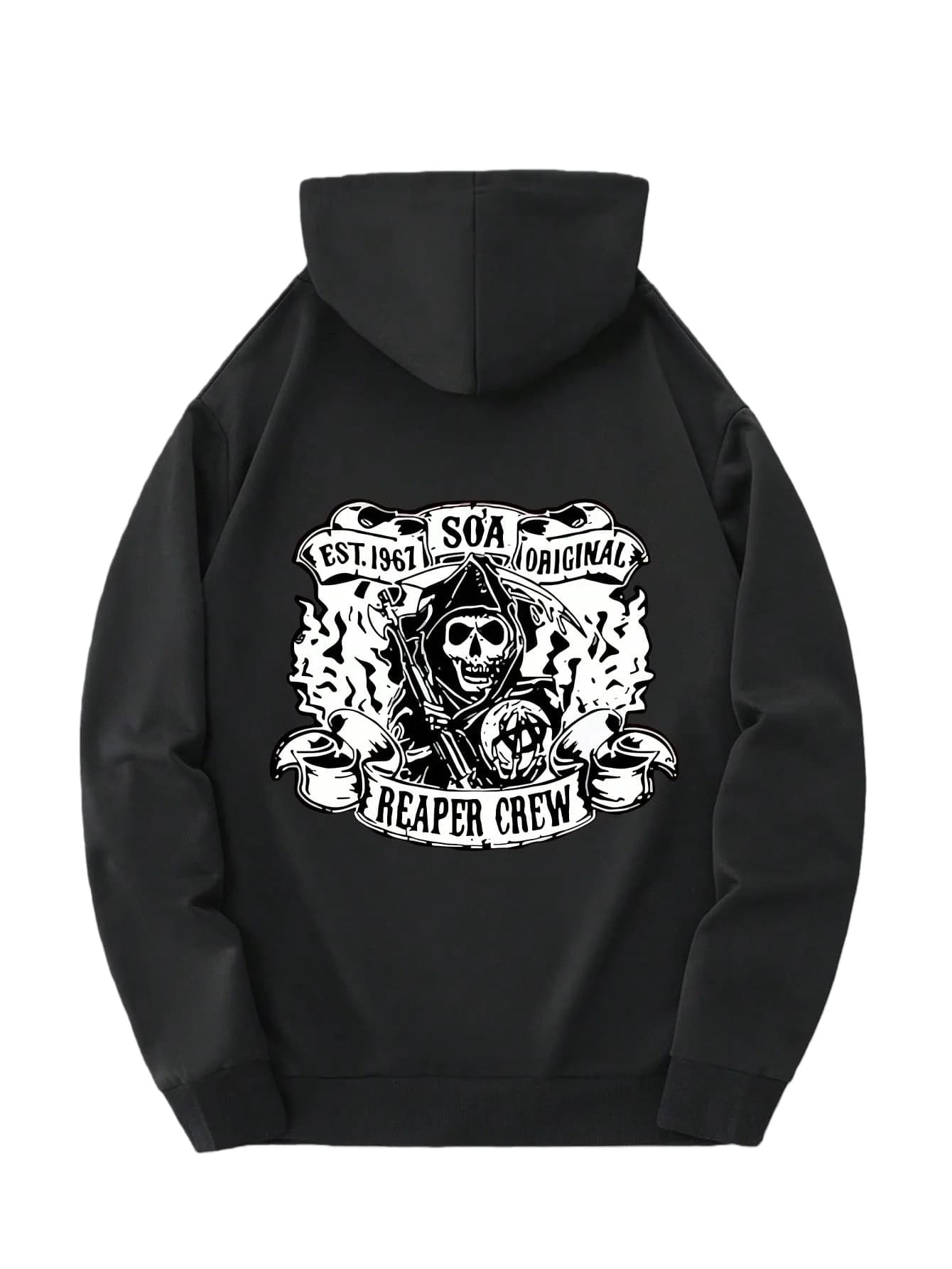 Felpa con cappuccio modello Gothic Harvester da uomo - Skeleton Backpress, EST 1999 e design Harvester con borsa frontale