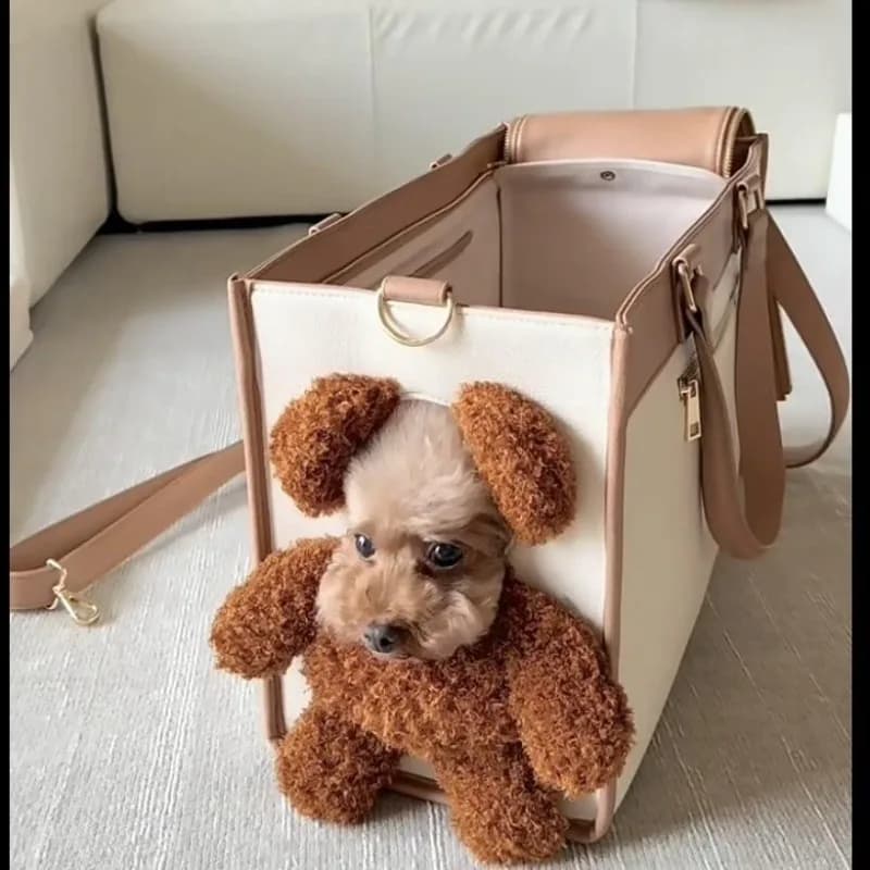 Cute Plush Pet Carrier Large Capacity Head‑out Design Single‑shoulder Handbag for Cat Small Dog Bear‑Style Outdoor Travel Bag