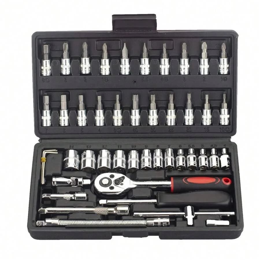 Set di 46 Pezzi con Chiave a Cricchetto Reversibile da 1/4 di Pollice e 45 Denti, Kit di Utensili per Auto