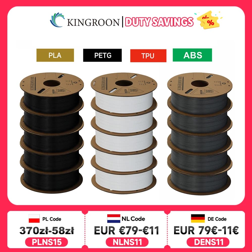 KINGROON 3D Printer Filament PLA PETG TPU ABS 5KG Black White Gray 1,75mm No bubbles Plastic 5 rolls 1 kg, Random coil