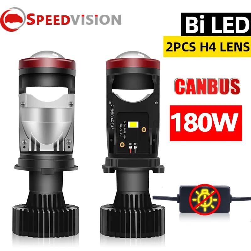 Mini lampadina con obiettivo per proiettore Bi LED H4 180W Canbus 180000 Faro senza ventola LM per auto moto doppio fascio alto basso 9-24V Plug&play