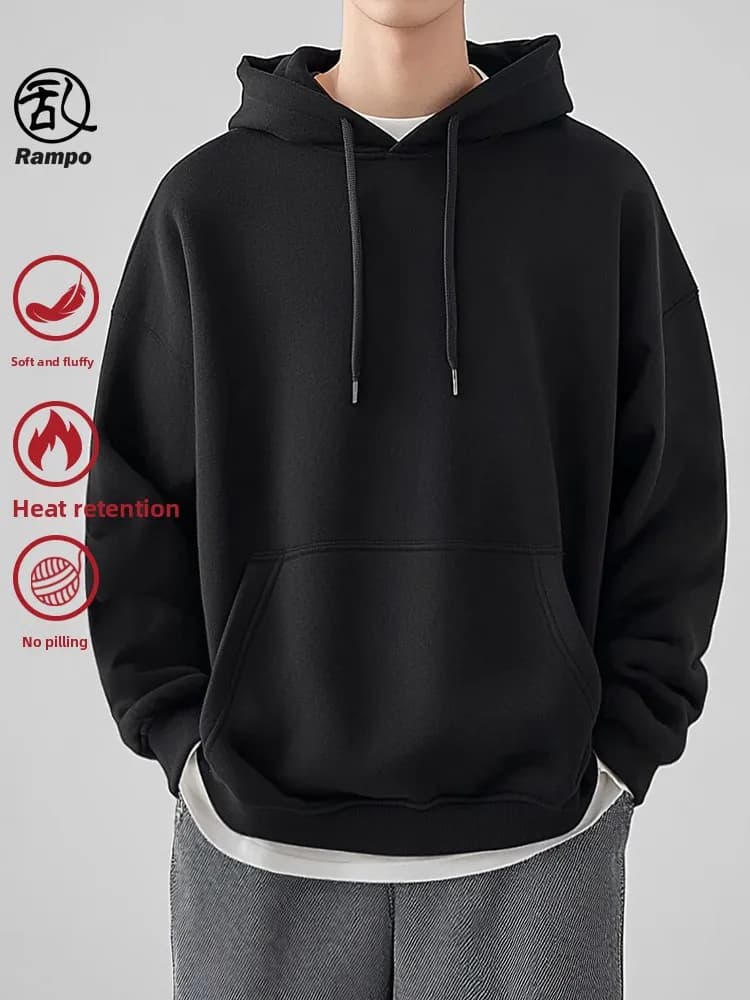 Felpa con cappuccio Rampo Bla da uomo, trendy, in velluto argentato pesante, stile giapponese e americano, casual, a maniche lunghe