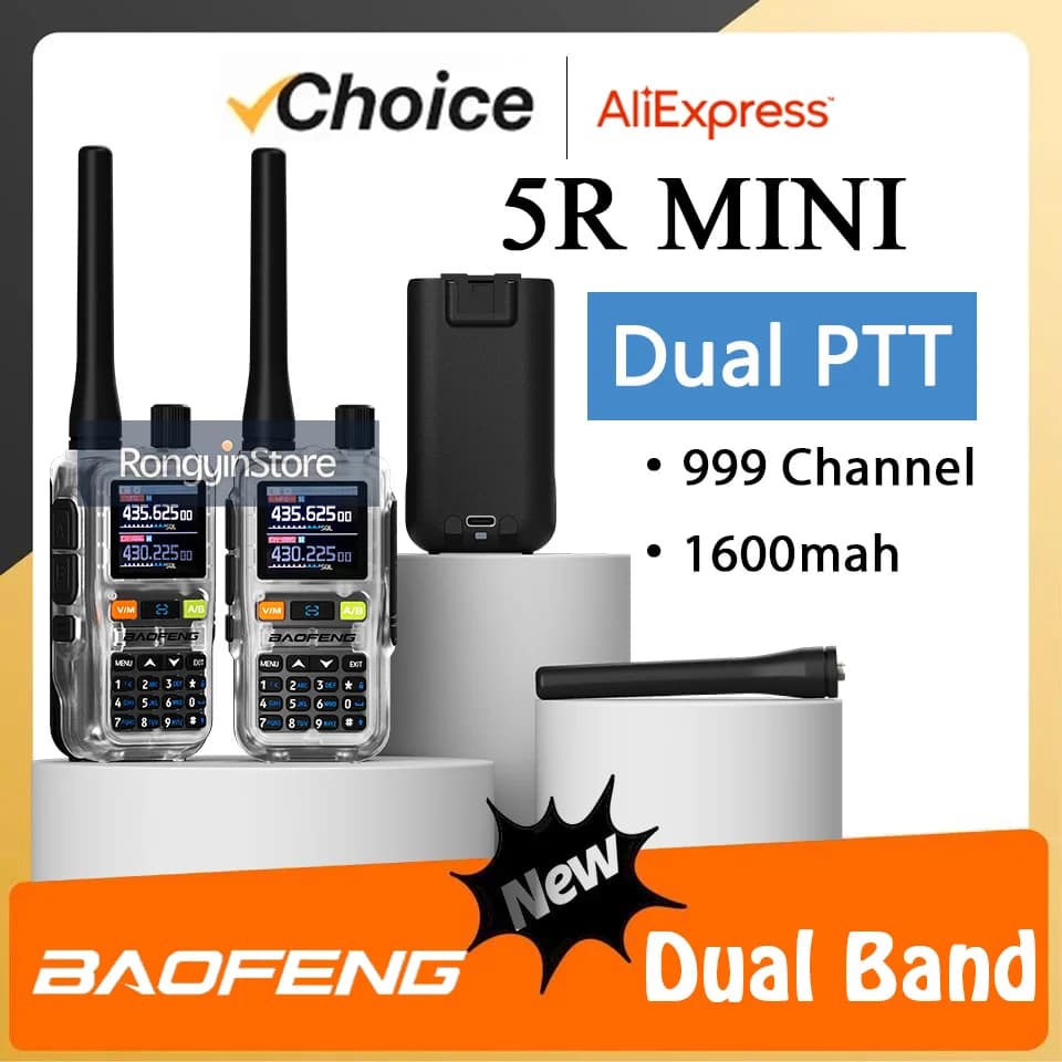 Baofeng 5R Mini Walkie Talkie UHF/VHF Doppio orologio Doppio programma Bluetooth PTT Tipo-C Radio CB bidirezionale portatile per caccia in campeggio