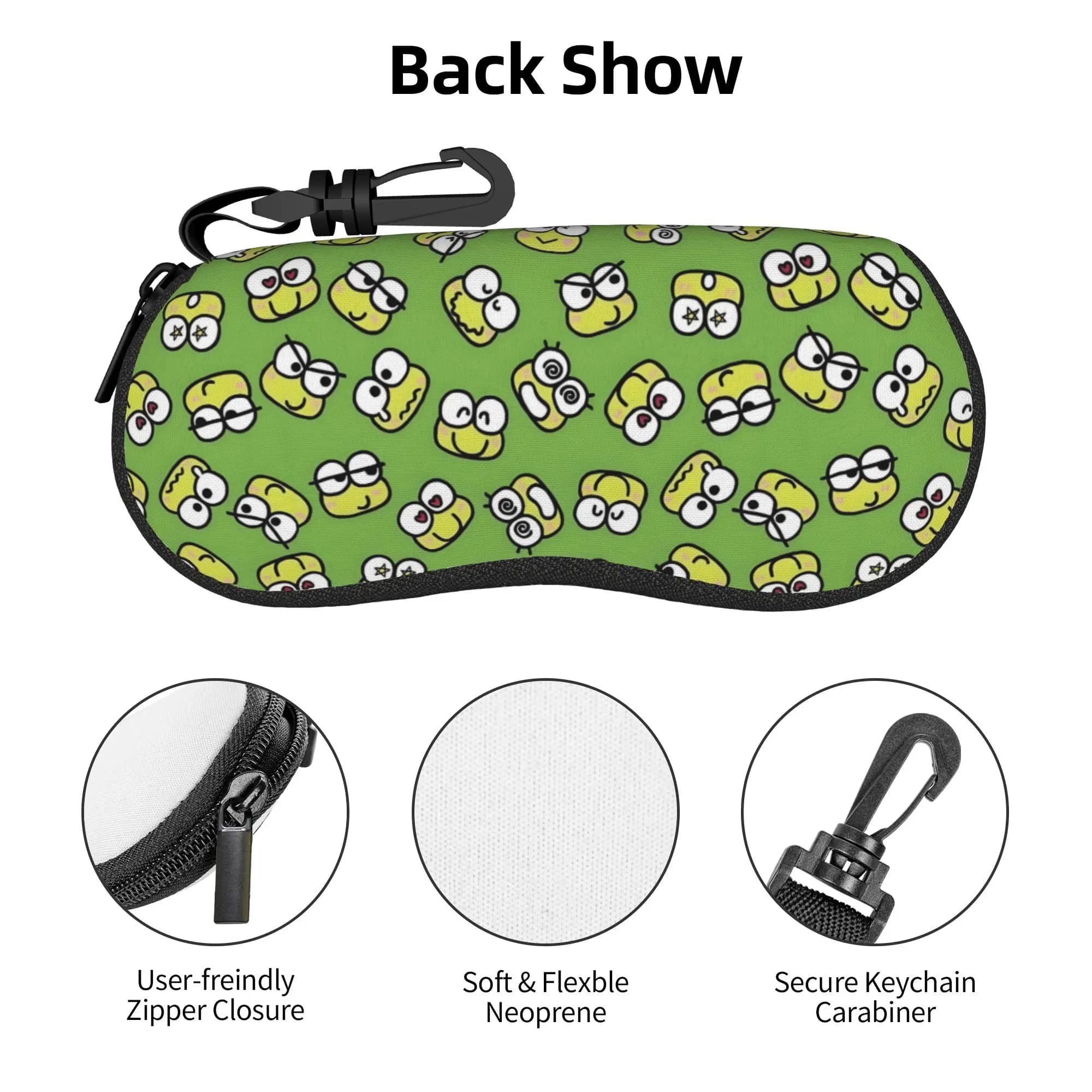 Cartoon Keroppi Sunglasses Soft Case Neoprene Zipper Cute Frog Anime Shell Eyeglass Case Protective Box For Glasses