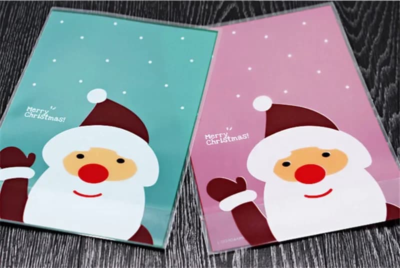100 sacchetti di plastica per biscotti, biscotti, caramelle, imballaggio da forno, decorazione regalo per feste di Natale di Babbo Natale