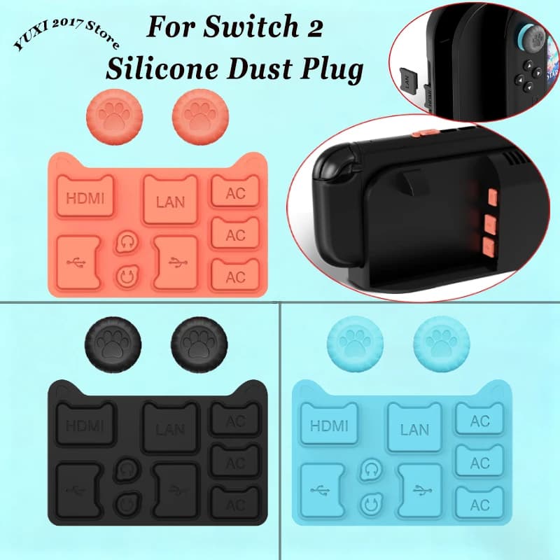 Tappi antipolvere in silicone Copertura antipolvere antigraffio + Cappucci a bilanciere per Switch 2 Console di gioco Protezione antipolvere Tappi porta Accessori