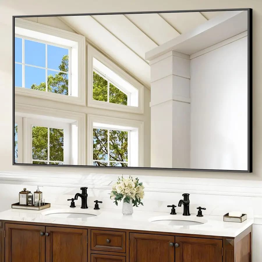 Specchio da Bagno Nero, Specchio Rettangolare Nero con Cornice, Grandi Specchi Rettangolari da Parete per Bagno, Soggiorno, Salone di Bellezza