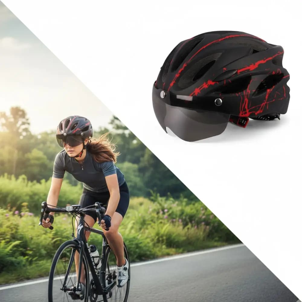 EPS + PC Cycling Helmet Breathable Lightweight Bike Helmet Adjustable with Detachable Magnetic Goggles Mountain Bike Helmet