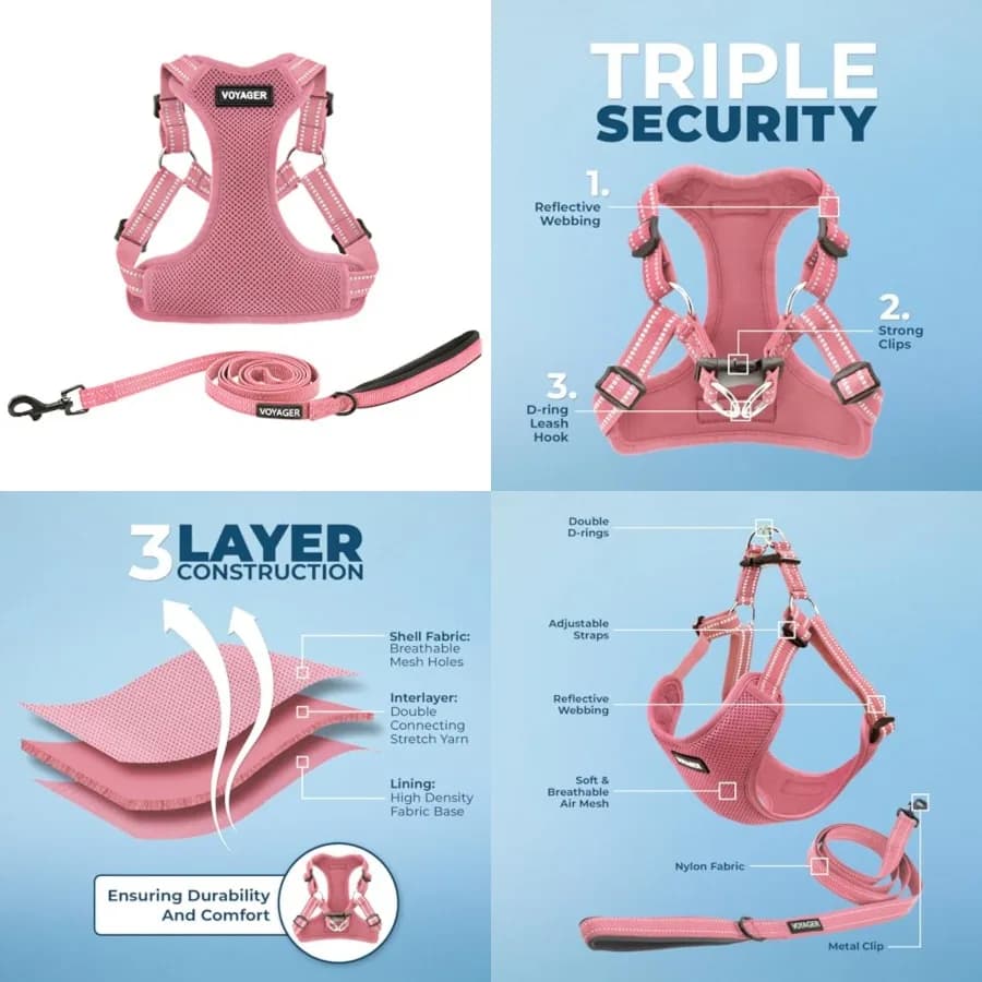 Voyager Reggiseno Regolabile in Tessuto Fex Traspirante per Cani di Taglia Grande, Rosa