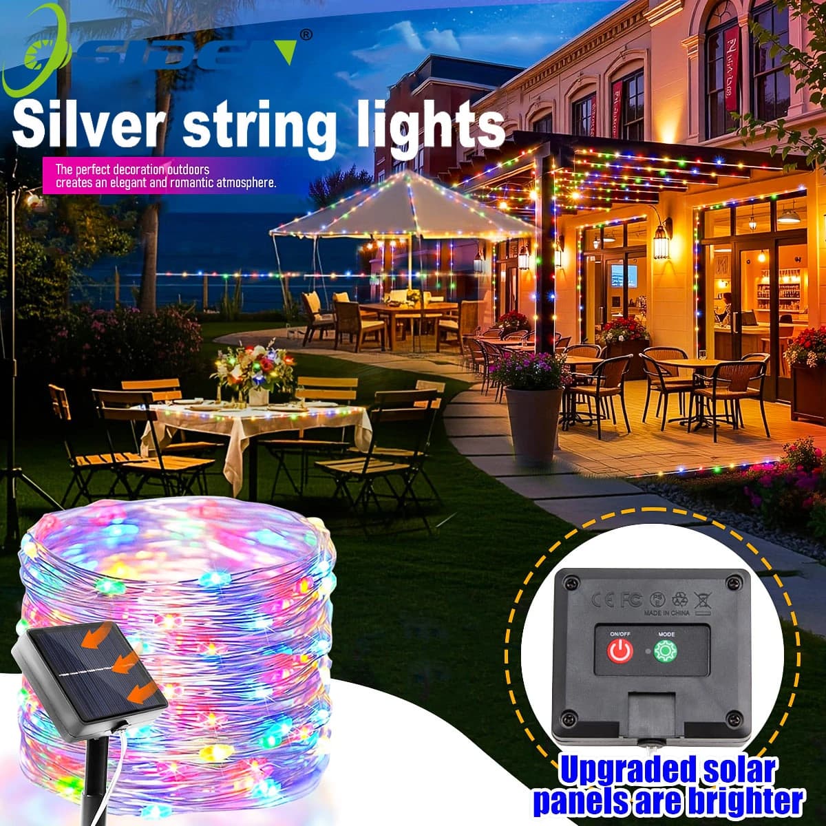 Solar String Lights Outdoor Waterproof Fairy Lights Twinkle Silver Wire Light 8 Modes for Garden Xmas Party Wedding Decor