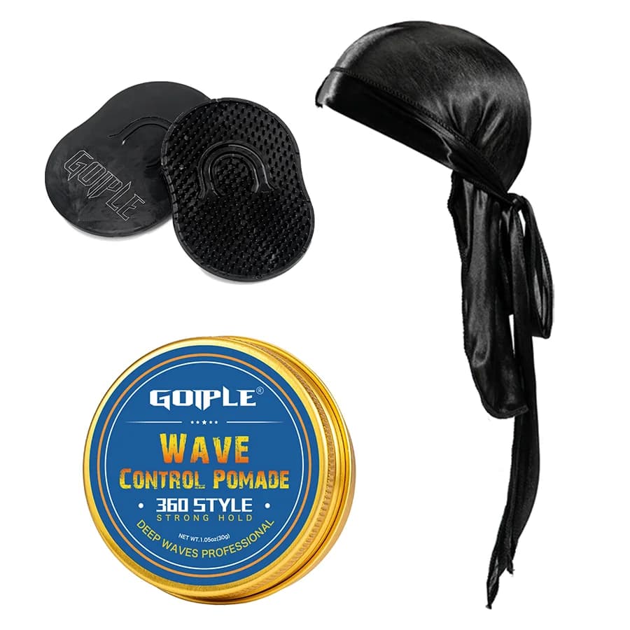 GOIPLE Uomo Wave Control Pomata per capelli Styling duraturo Onde di fango per capelli a strati 360 Style Crema di cera Cappello da pirata e spazzola di plastica 4 pezzi