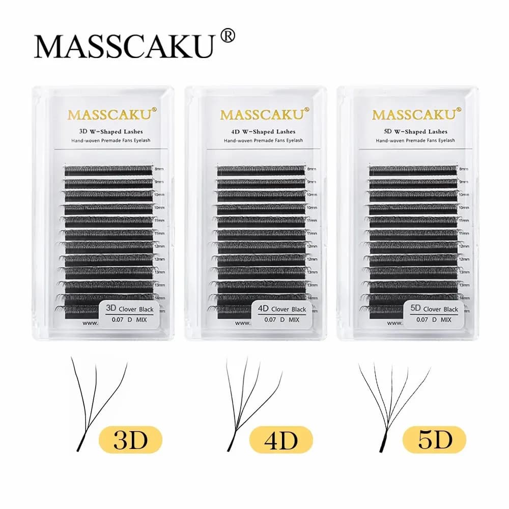 MASSCAKU 12 Lines Premium Visone 3D 4D 5D 6D Prefabricated Faux W Shape Supplies for individual smooth and natural eyelash extension