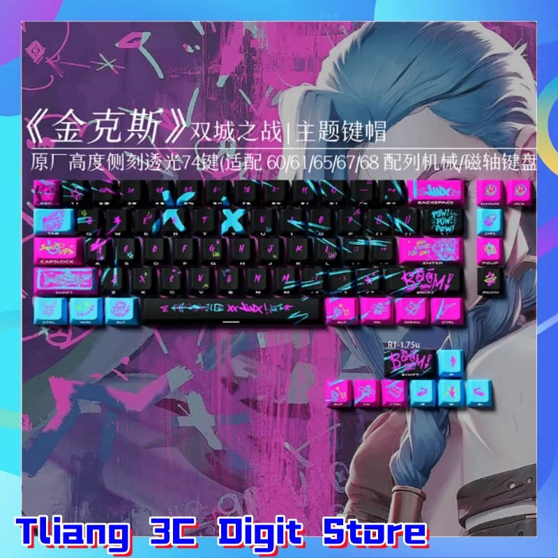 Jinx Anime Tema Copritasti Mechanical Keyboard Etched Original PBT Keyboard Gameboard Accessories Collection Gift Covers