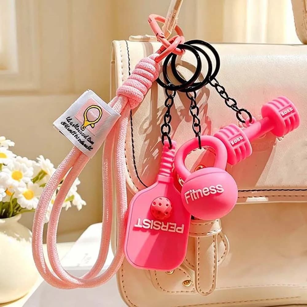 Mini Size Pickleball Key Chain PVC Bright Colors Kettlebell Bag Charm Smooth Surface Lightweight Fitness Dumbbell Pendant