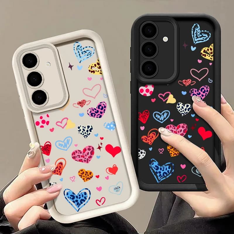 Colorful Heart Pattern Phone Case for Samsung Galaxy A56 A16 A36 A26 A55 A54 A15 5G S24 S25 FE S22 Ultra S25 Edge Cover