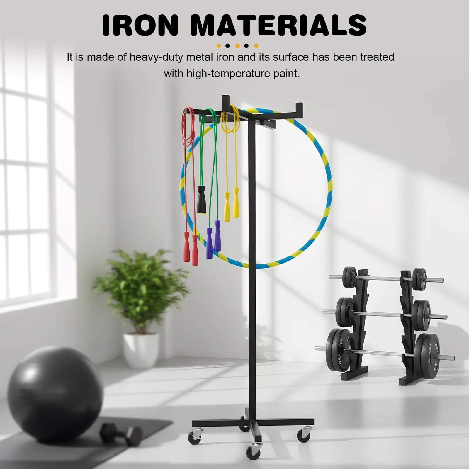 4 wheel jumping rope mobile trolley, gymnastic circle organizer, height 120 cm/46.8 inch, crèche kit