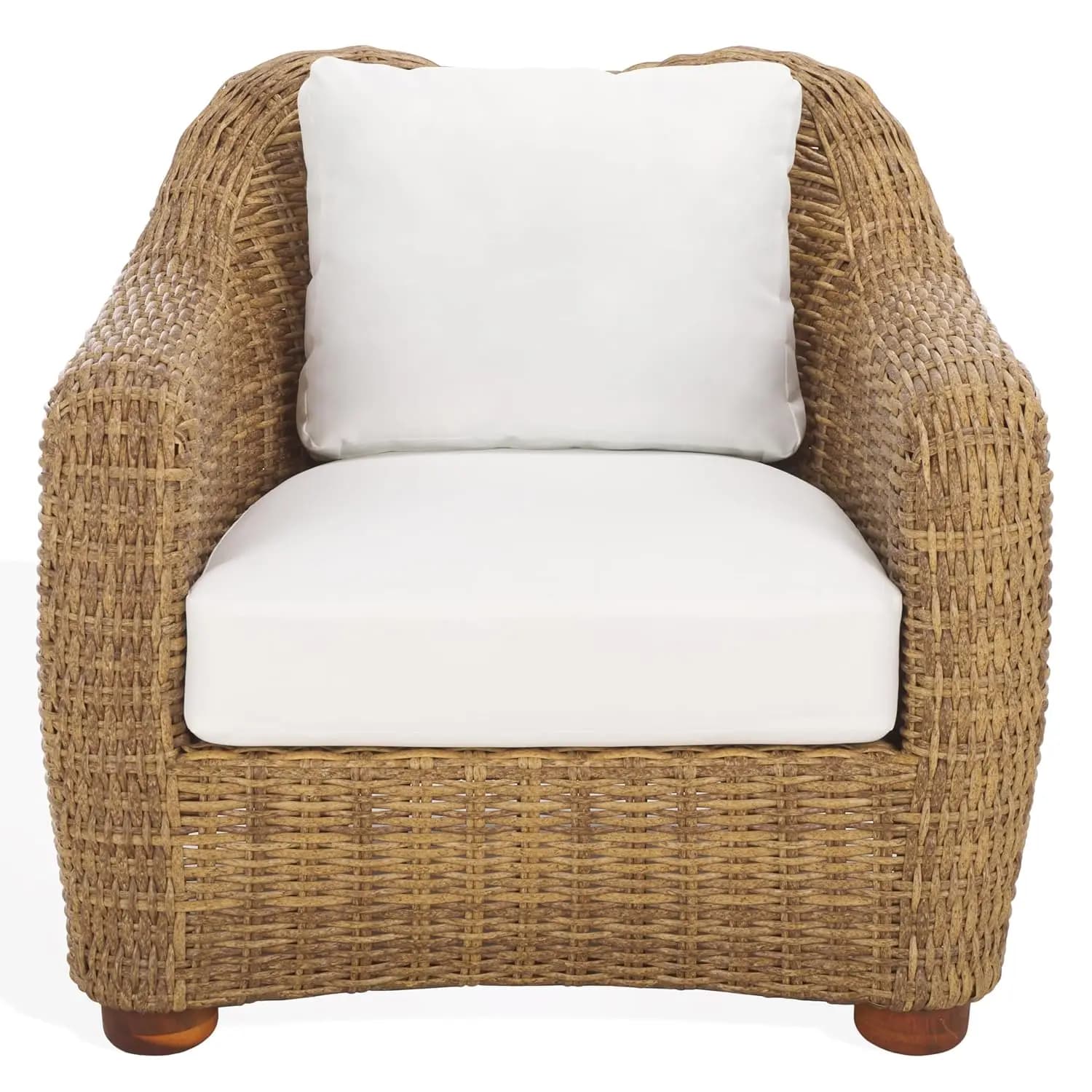 Sedia da Esterno in Vimini con Cuscino Naturale/Bianco, Resistente ai Raggi UV e alle Intemperie, 1 Posto, Personalizzabile