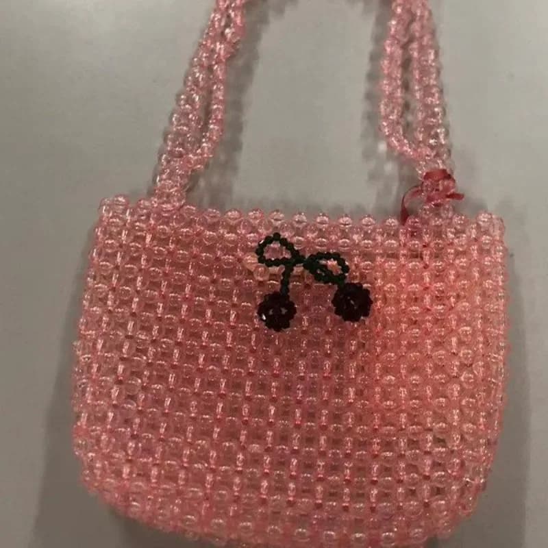 Nuove Borse Donna Uniche Design Ins con Perline a Ciliegia Tessute a Mano, Borsa a Tracolla Versatile per Ragazze, Borsa Moda per Telefono