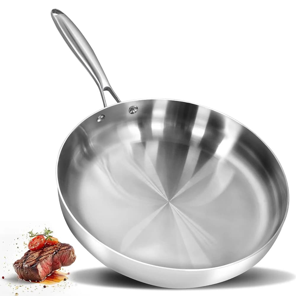 LMETJMA Stainless Steel Plate 304, Non-stick, for Oven and Induction, Ideal for Eggs and Steaks, Kitchen Tools