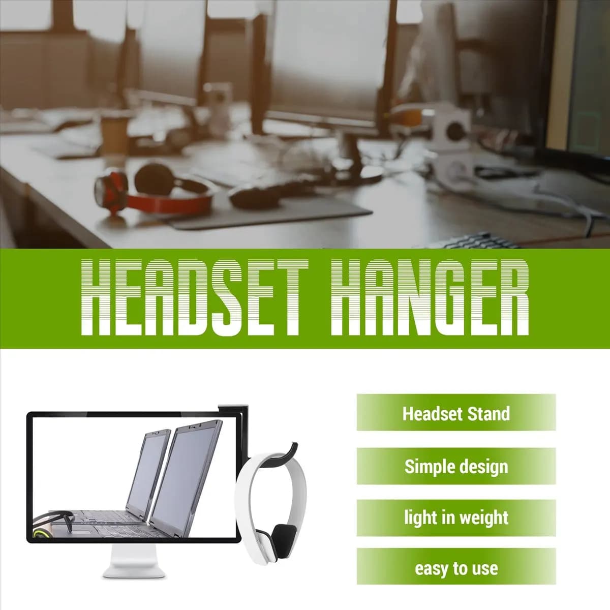 A46U 4 Pack Headset Hanger Headphone Hanger Headset Stick-on Hook Headset Stand Desktop Stand Table Cell Phone Holder