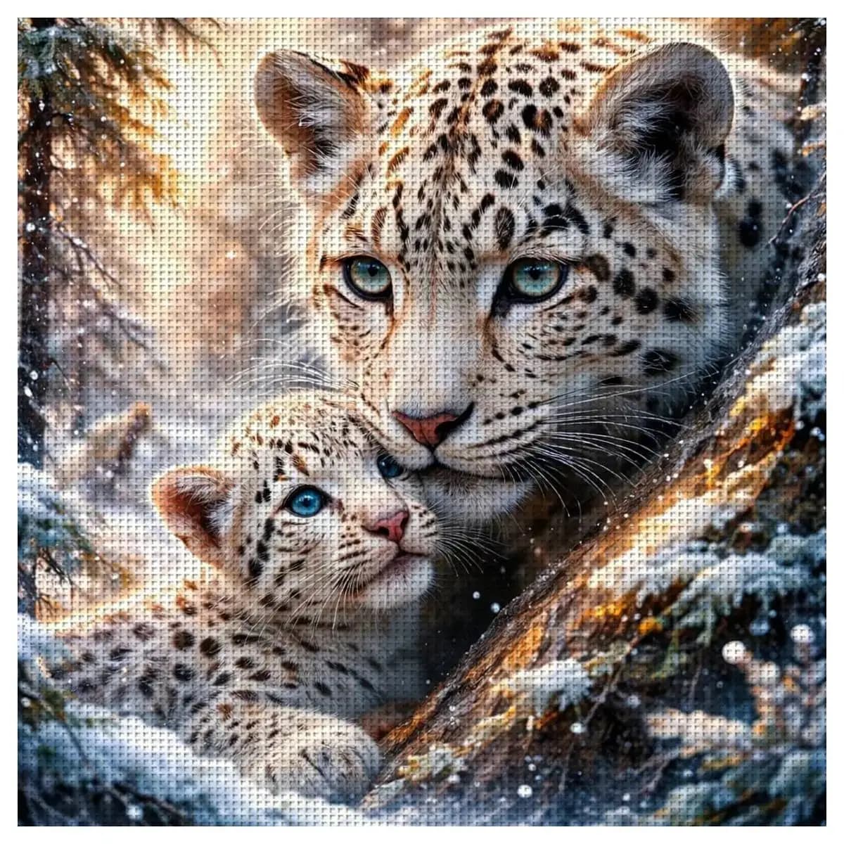 1pc 40X40CM/15.74inch Snow Leopard Stamped Cross Stitch Kit DIY Kit 11/14/16CT DIY Embroidered Set DIY Cross-Stitch Set for Gift