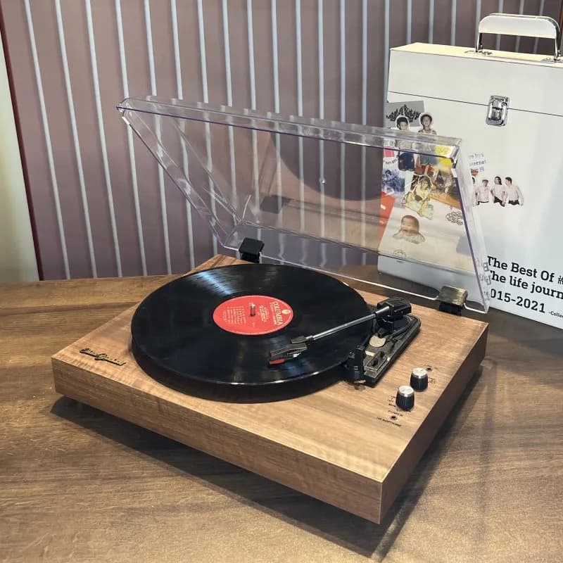 Giradischi in vinile, fonografo, con altoparlanti integrati, copertura antipolvere in acrilico da tavolo, connessione Bluetooth.